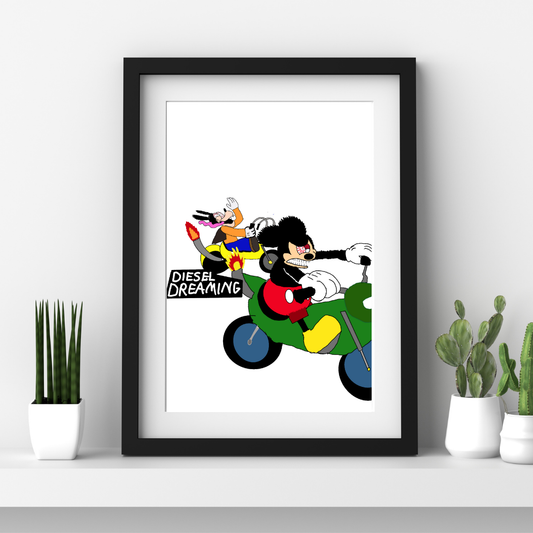 Diesel Dreaming Mickey and Goofy Framed Print