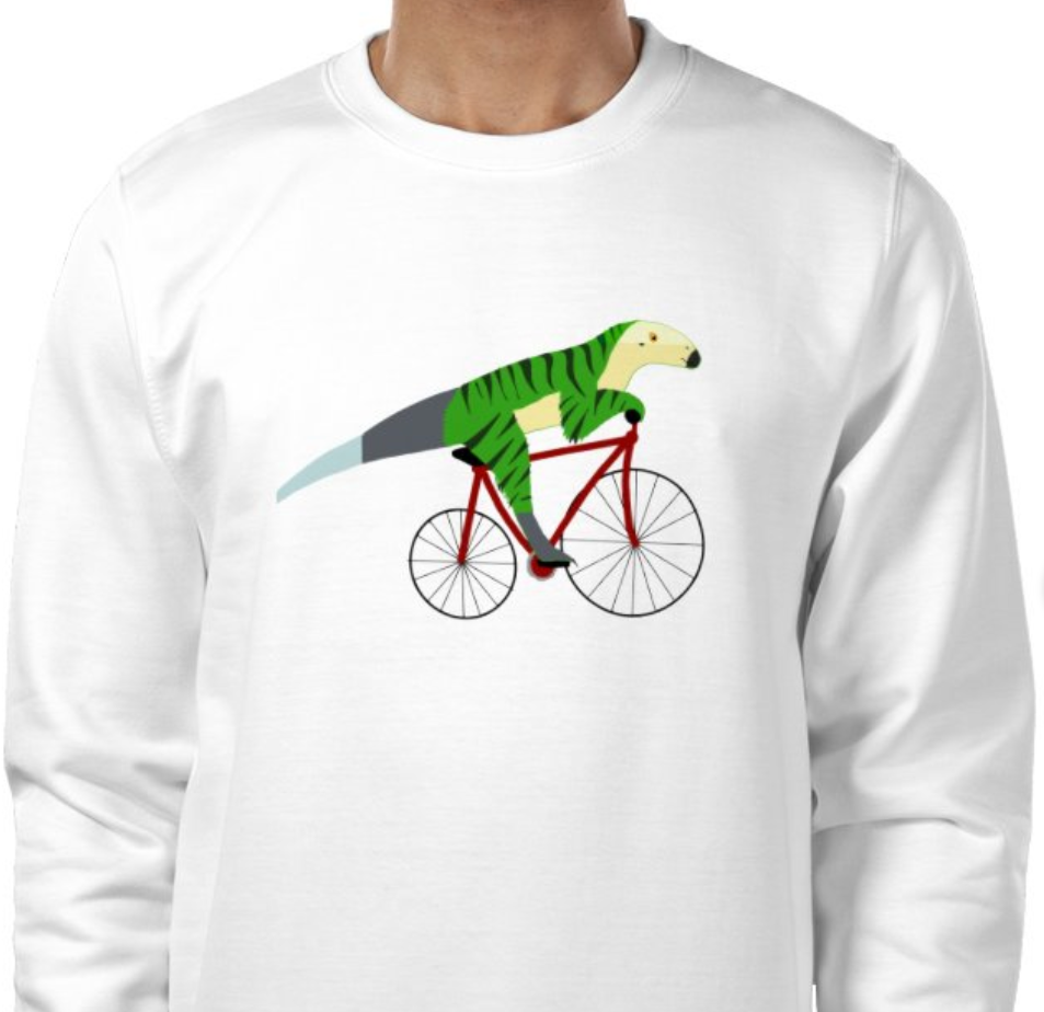 A Dinosaur Riding a Bicycle Sweatshirt