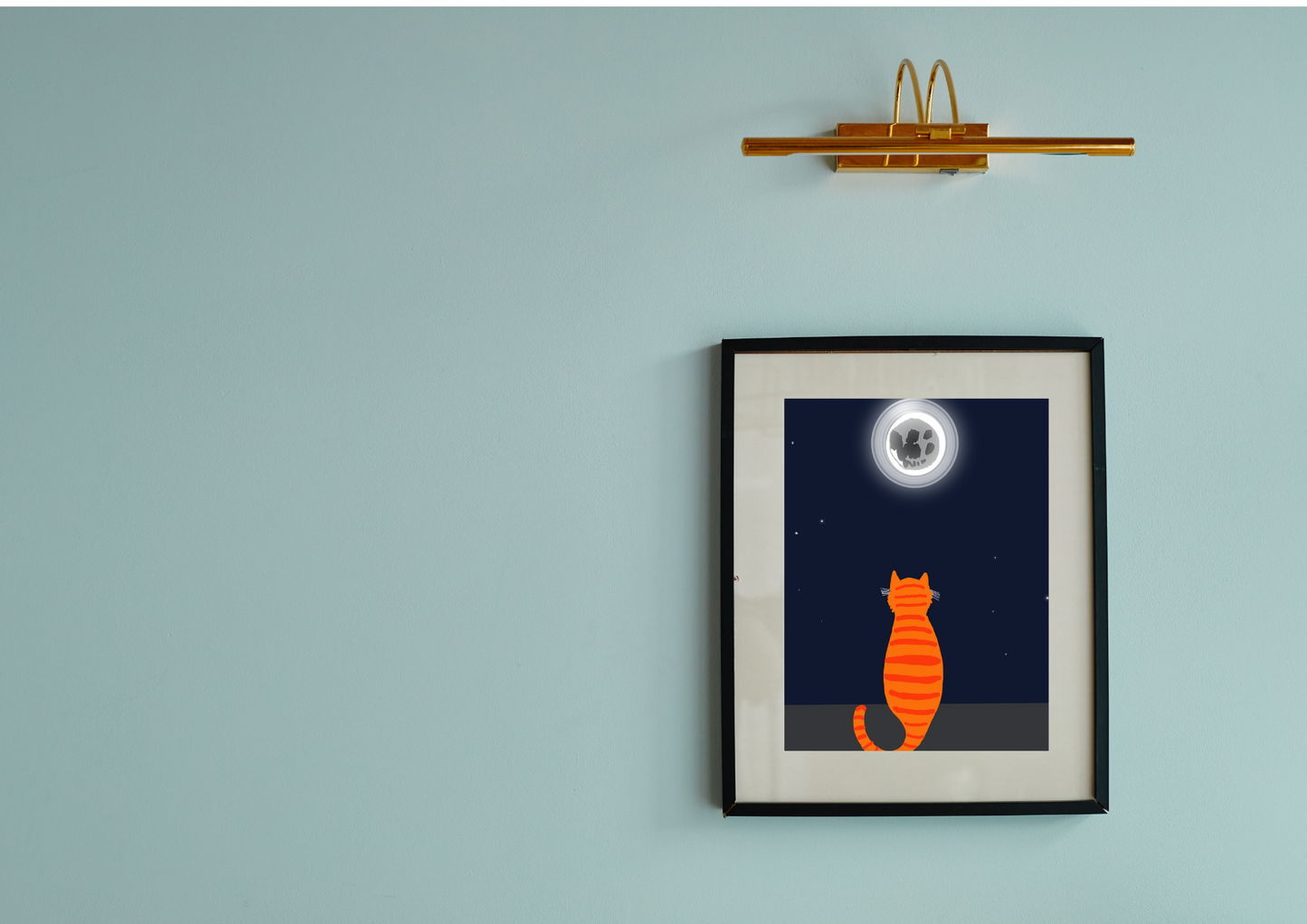 A Cat with a Moon print with frame